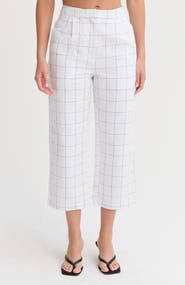 CRESCENT Windowpane Straight Leg Linen Culottes