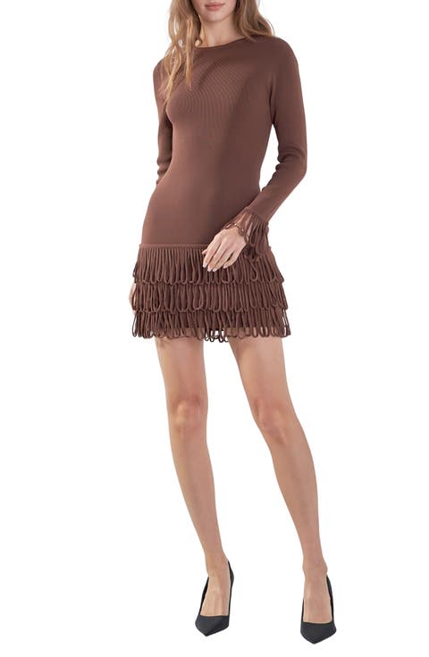 Loop Fringe Long Sleeve Minidress