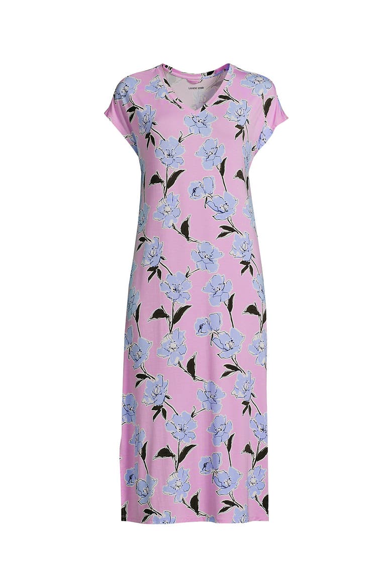Short Sleeve Cooling Midi Nightgown, Alternate, color, Lilac Breeze Etched Floral