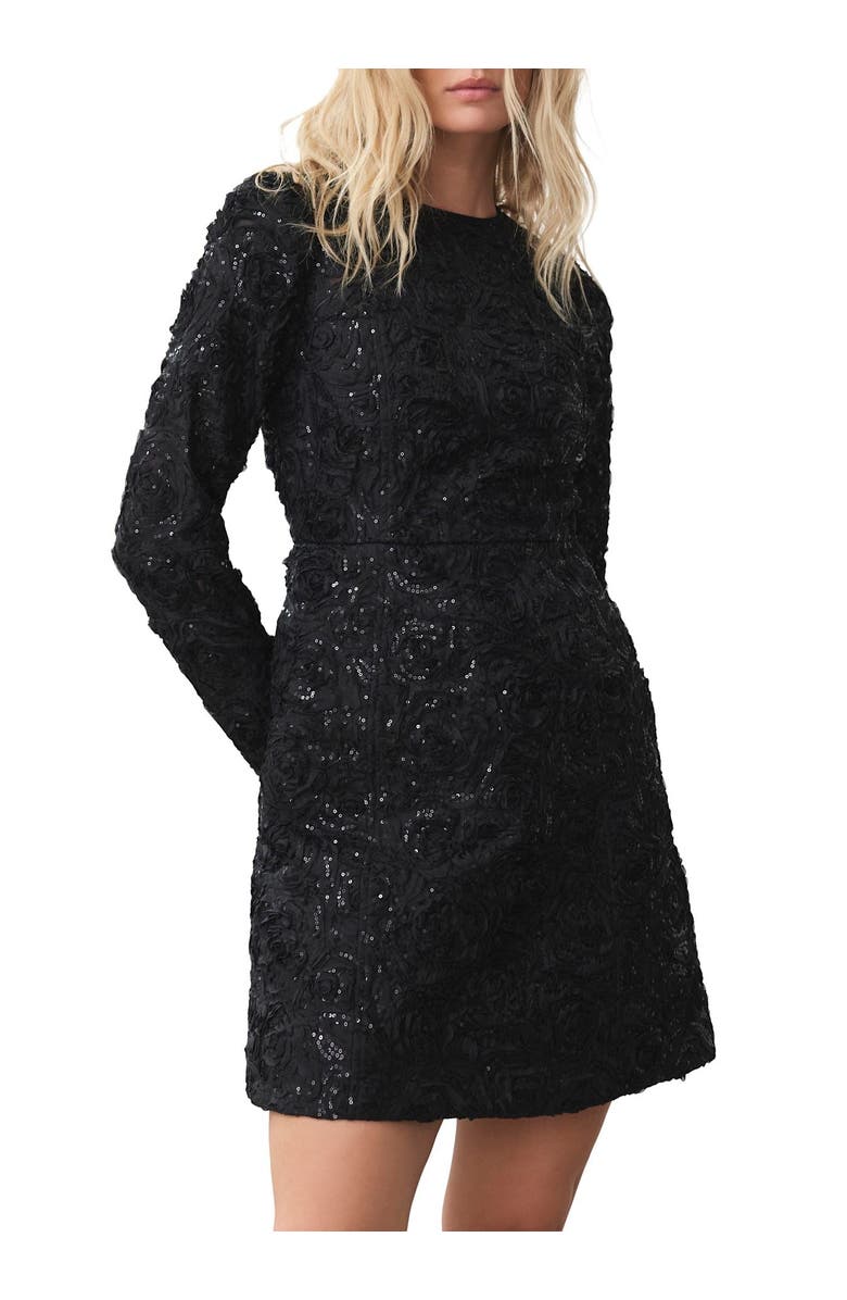 MINT VELVET Sequin Applique Mini Dress, Alternate, color, Black