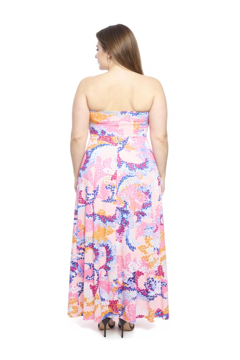 Plus Size Abstract A-Line Strapless Pocket Maxi Dress, Alternate, color, Pink Multi