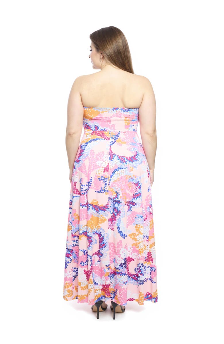 24seven Comfort Apparel Plus Size Abstract A-Line Strapless Pocket Maxi Dress, Alternate, color, Pink Multi