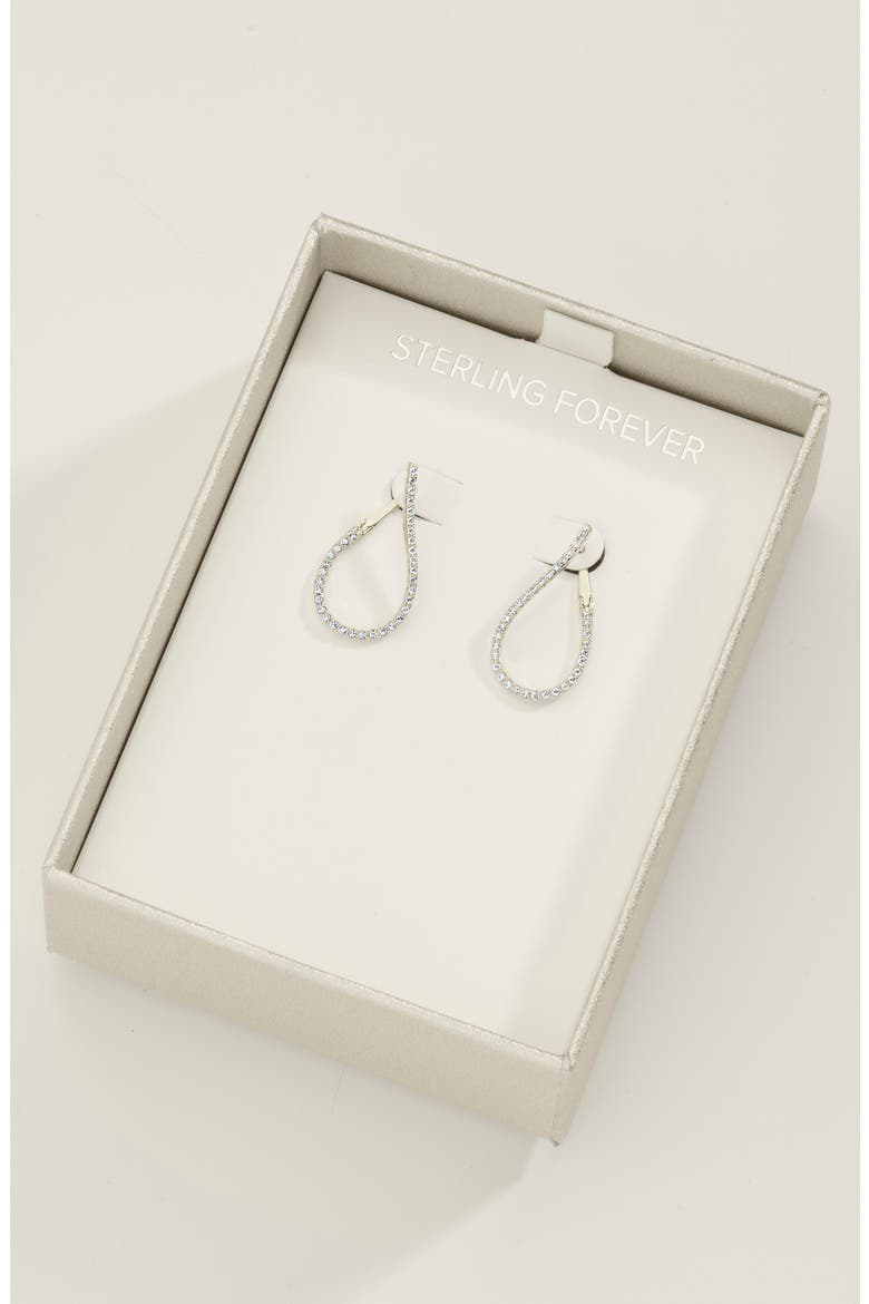 14K Rose Gold Plated Brass CZ Studded Drop Earrings, Alternate, color, SILVER