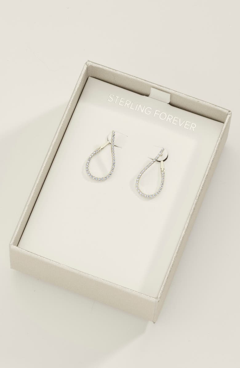 Sterling Forever 14K Rose Gold Plated Brass CZ Studded Drop Earrings, Alternate, color, Silver