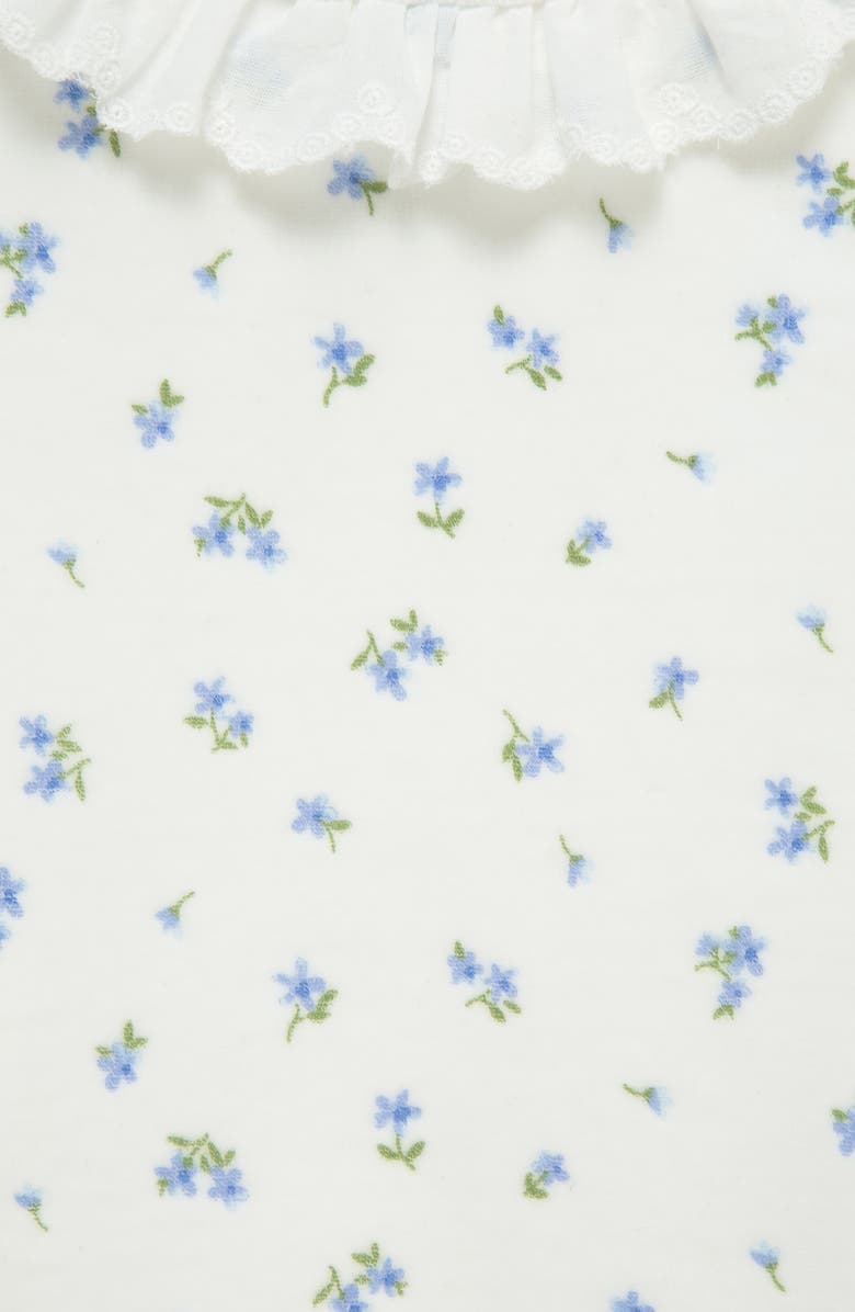 Little Me Tiny Floral Lace Collar Velour Footie, Alternate, color, Blue Multi