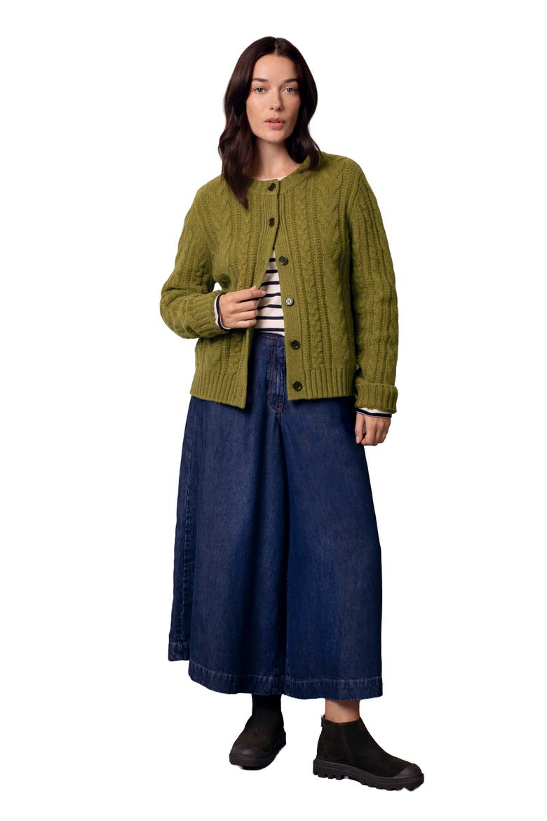Merino Wool Cable Knit Cardigan, Alternate, color, Moss
