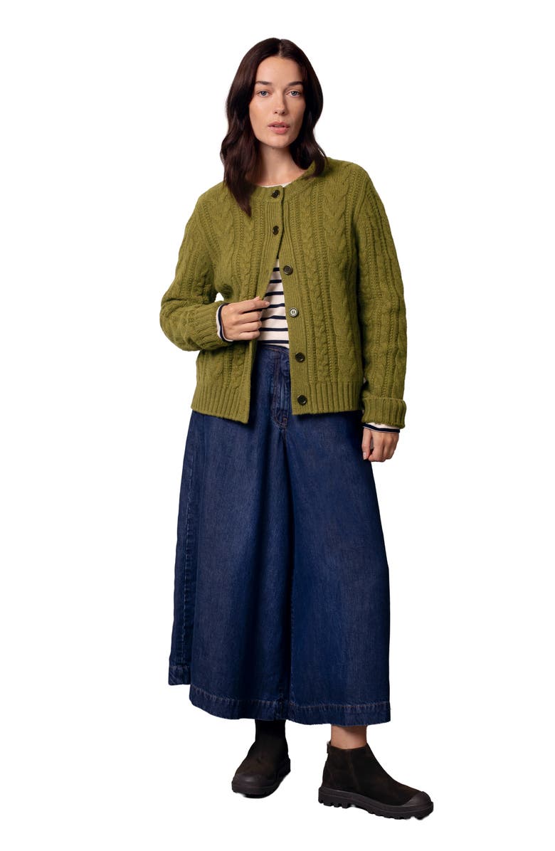 Celtic & Co. Merino Wool Cable Knit Cardigan, Alternate, color, Moss