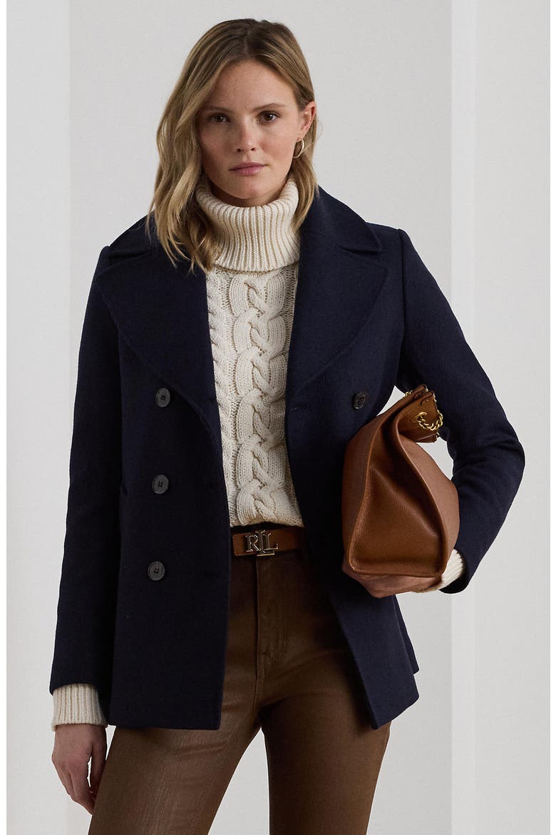 Wool Blend Twill Peacoat, Alternate, color, REGAL NAVY