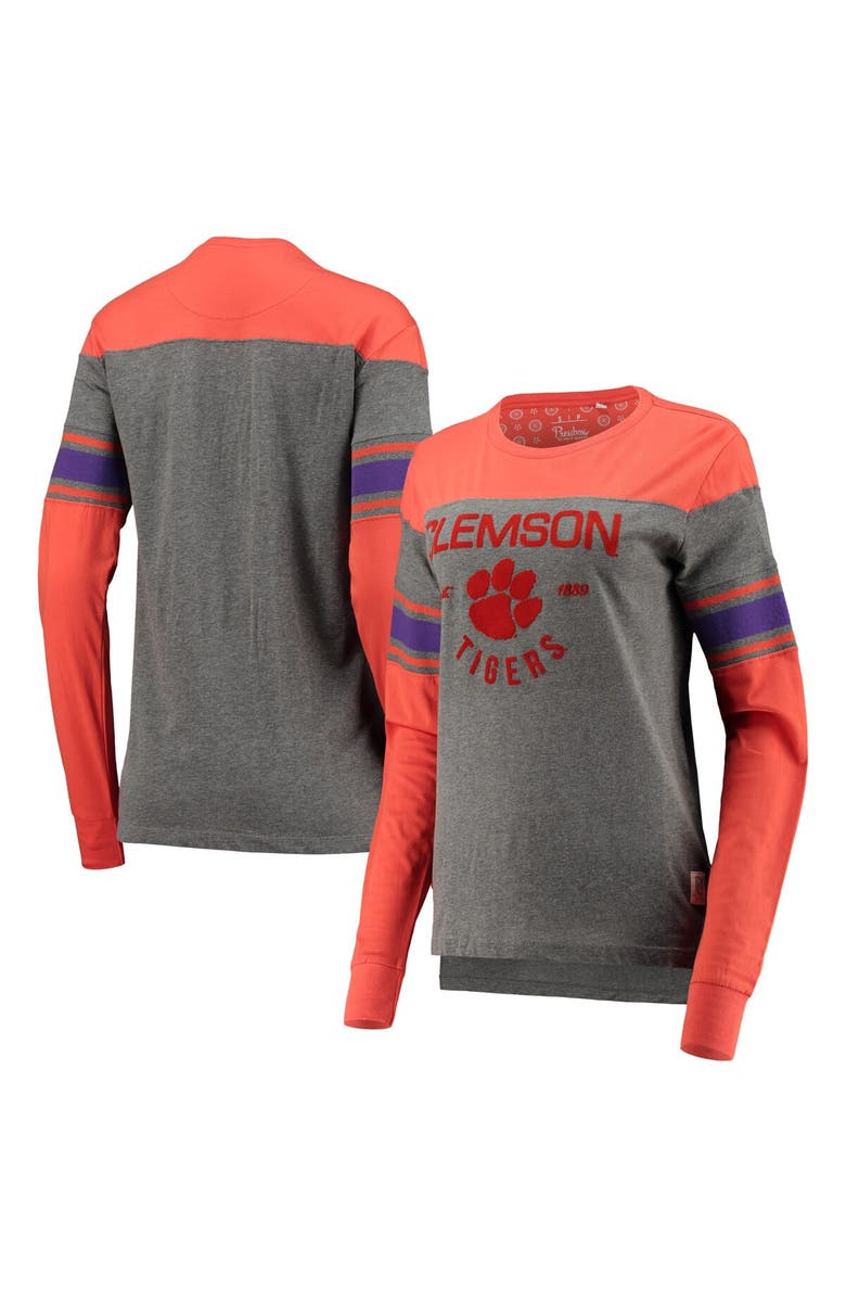 PRESSBOX Women's Pressbox Orange/Heathered Gray Clemson Tigers Lizzy Flocking Striped Long Sleeve T-Shirt, Main, color, 