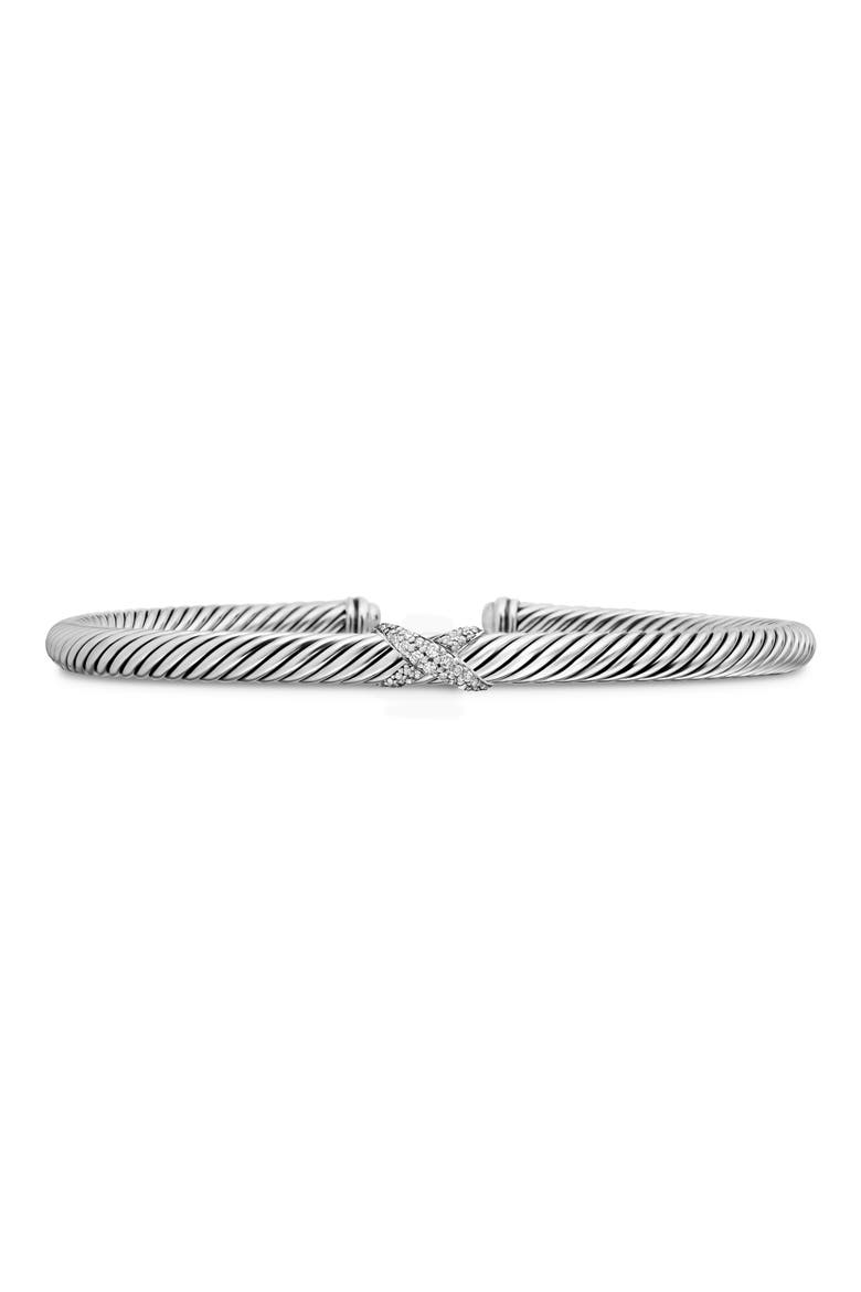 X Classic Cable Station Bracelet in Sterling Silver with Diamonds, 4mm, Main, color, SILVER/ DIAMOND