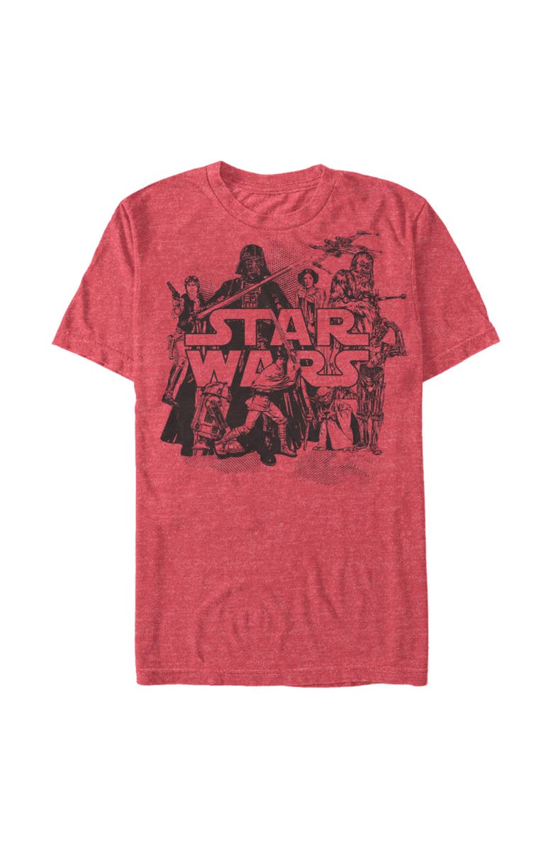 Star Wars Men's Star Wars Retro Favorites Collage  Graphic T-Shirt, Alternate, color, Red Heather