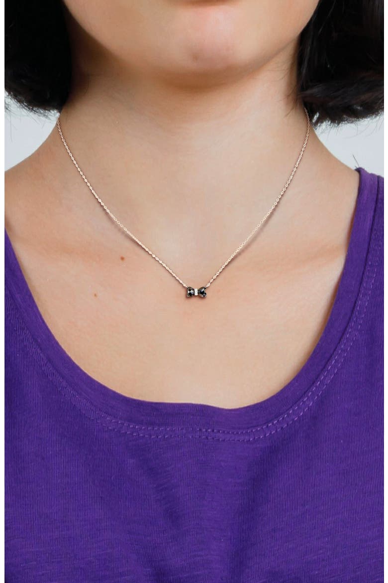 Black Diamond & White Diamond Bow Pendant Necklace, Alternate, color, BLACK