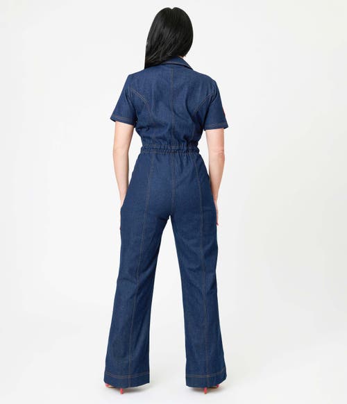 Unique Vintage Pit Crew Denim Jumpsuit In Blue