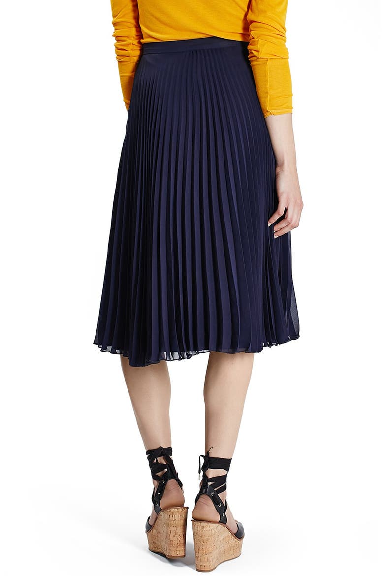 Chiffon Pleated Midi Skirt, Alternate, color, NAVY