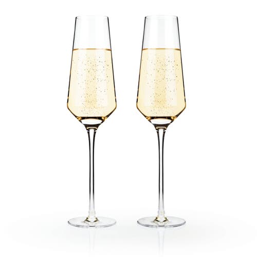 Viski Raye Crystal Angled Champagne Flutes Set Of 2 In Clear