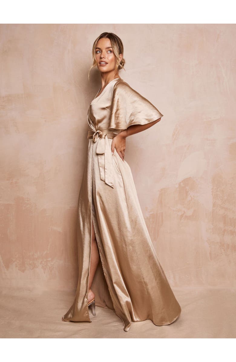 Six Stories Wrap Tie Satin Bridesmaid Dress, Alternate, color, Champagne