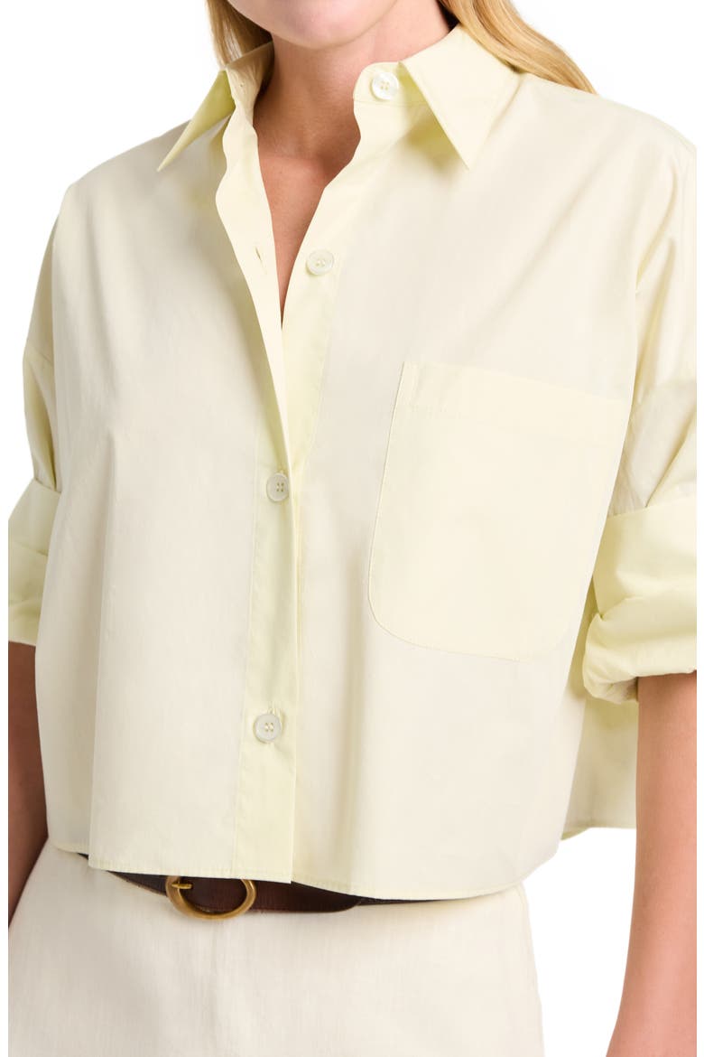 Next Ex Crop Linen Button-Up Shirt, Alternate, color, GLASS GREEN