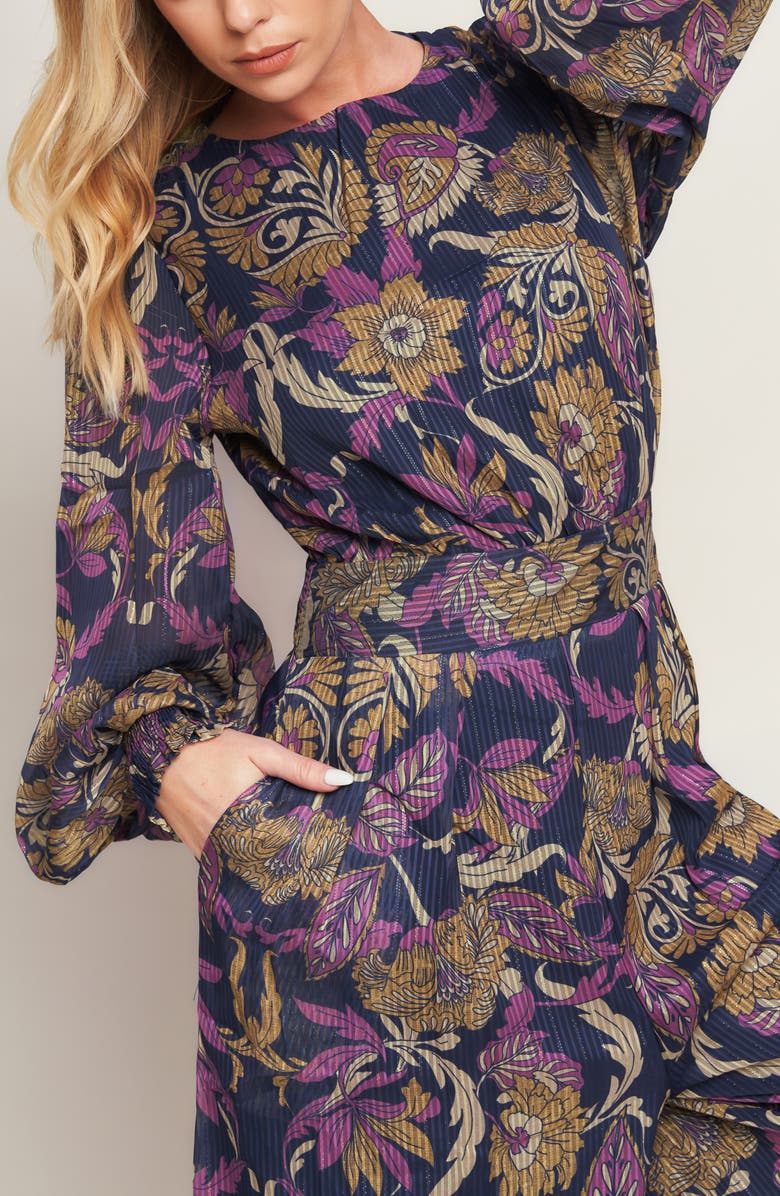 FLYING TOMATO Floral Plissé Jumpsuit, Alternate, color, Navy