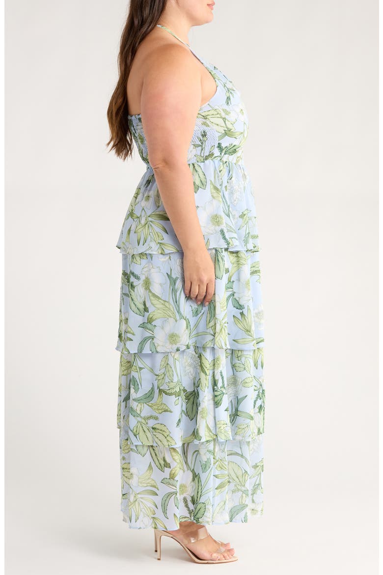 Serenade Tiered Halter Maxi Dress, Alternate, color, BLUE/ WHITE/ GREENS
