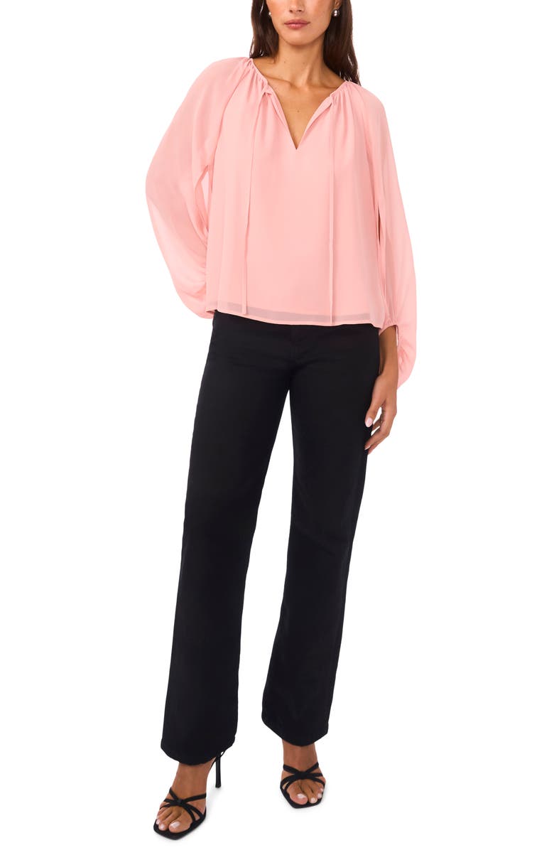 Vince Camuto Sheer Sleeve Tie Neck Top, Alternate, color, Sepia Rose