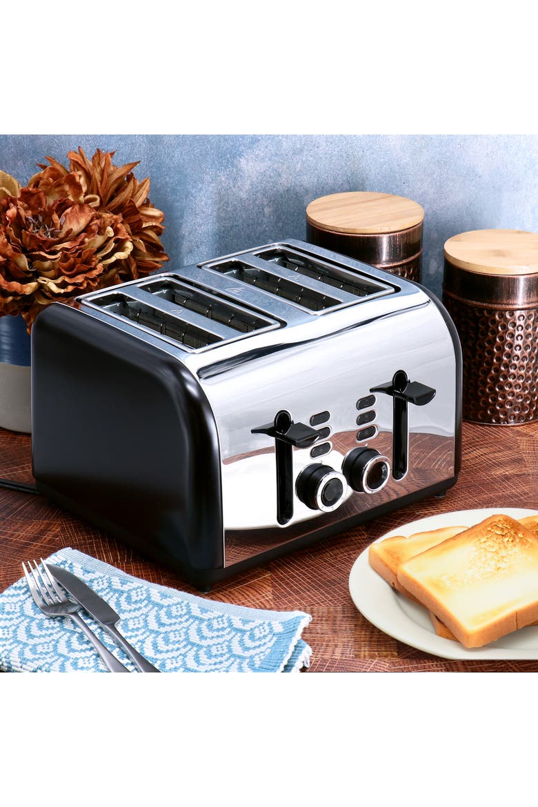 4 Slice Wide Slot 1400W Stainless Steel Toaster, Alternate, color, Black