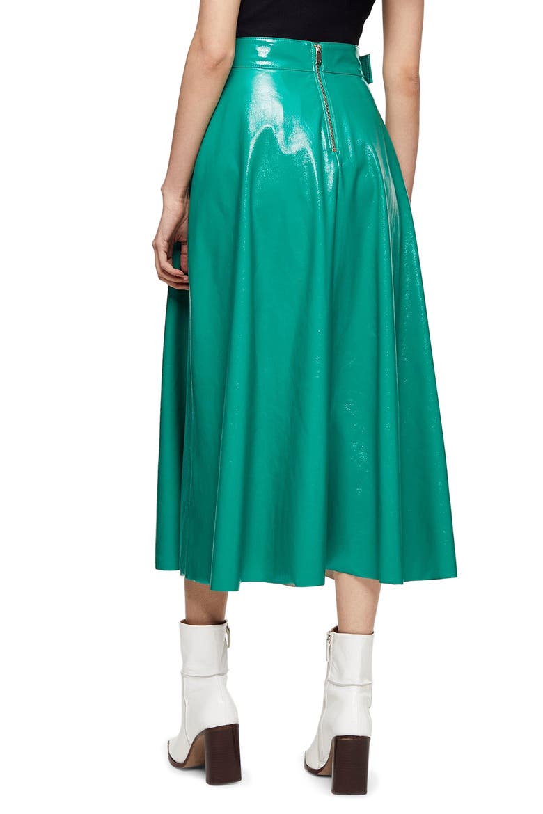 Full Circle Vinyl Midi Skirt, Alternate, color, BRIGHT GREEN
