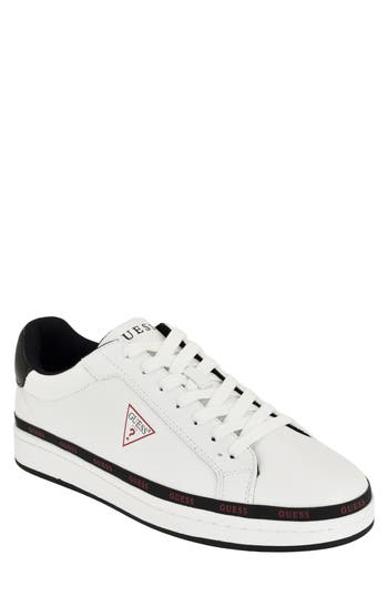 Guess Likode Faux Leather Sneaker In White/ Black