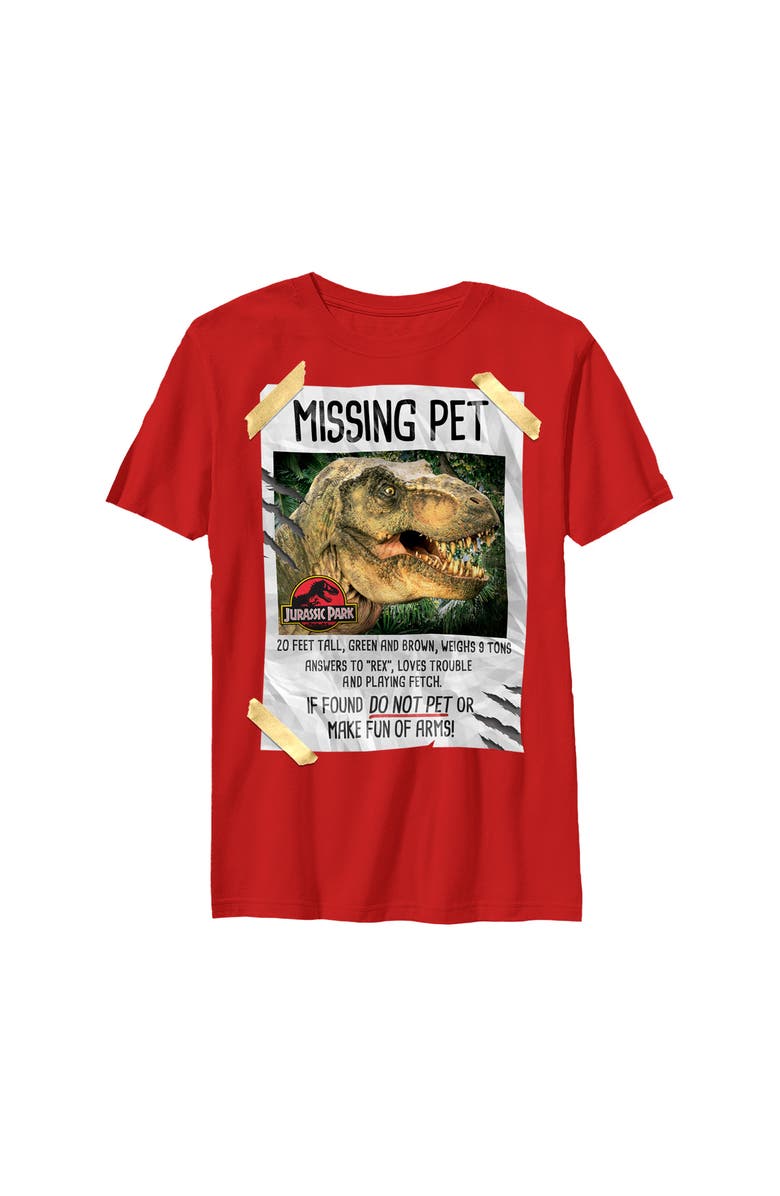 Jurassic Park Boy's Jurassic Park T. Rex Missing Pet  Graphic T-Shirt, Main, color, Red