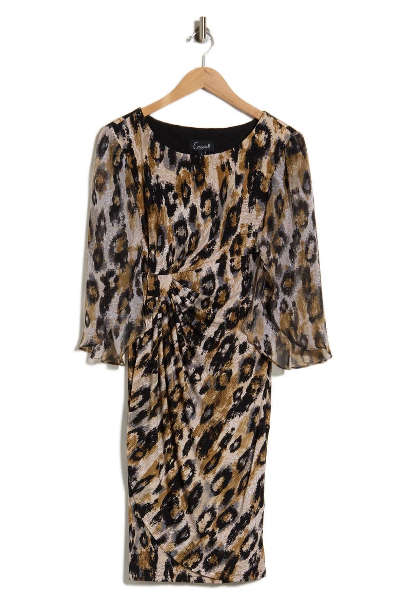 Leopard Print Cape Sleeve Dress, Alternate, color, BLACK
