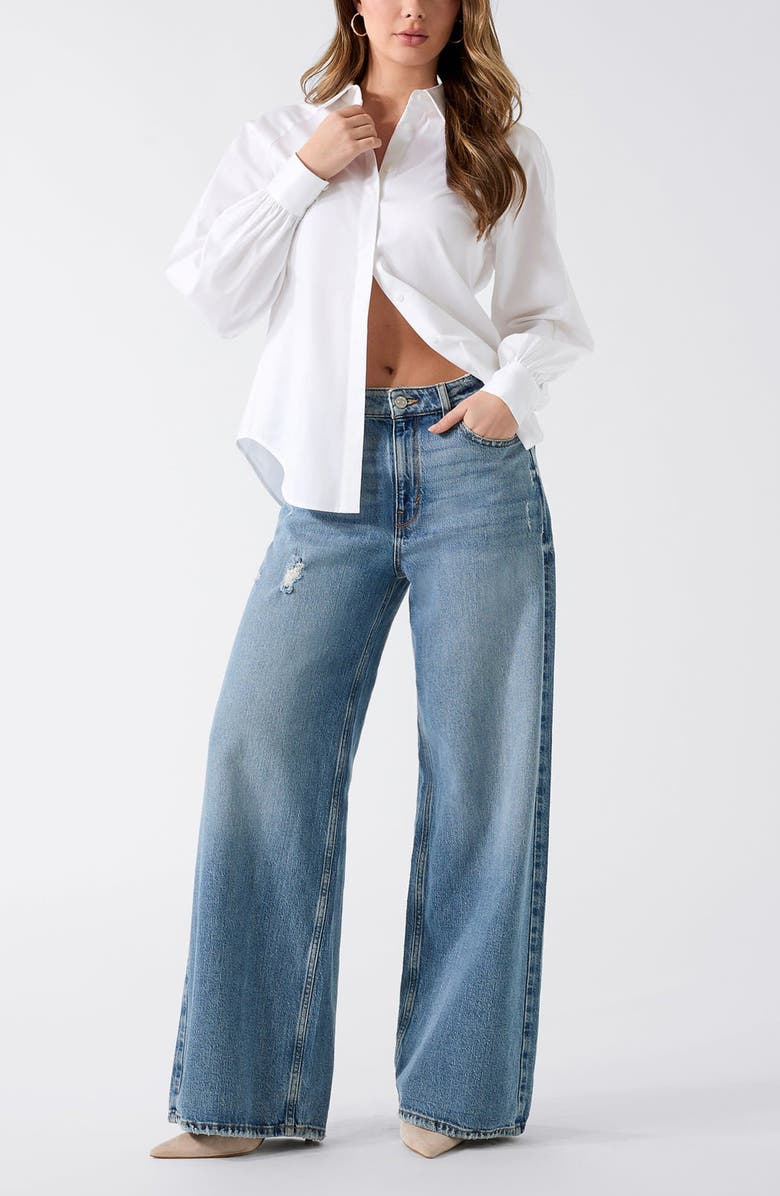 GUESS Erika Stretch Cotton Poplin Button-Up Shirt, Alternate, color, Open