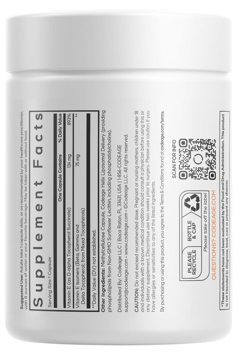 Liposomal Vitamin E Tocopherols Supplement, Alternate, color, White
