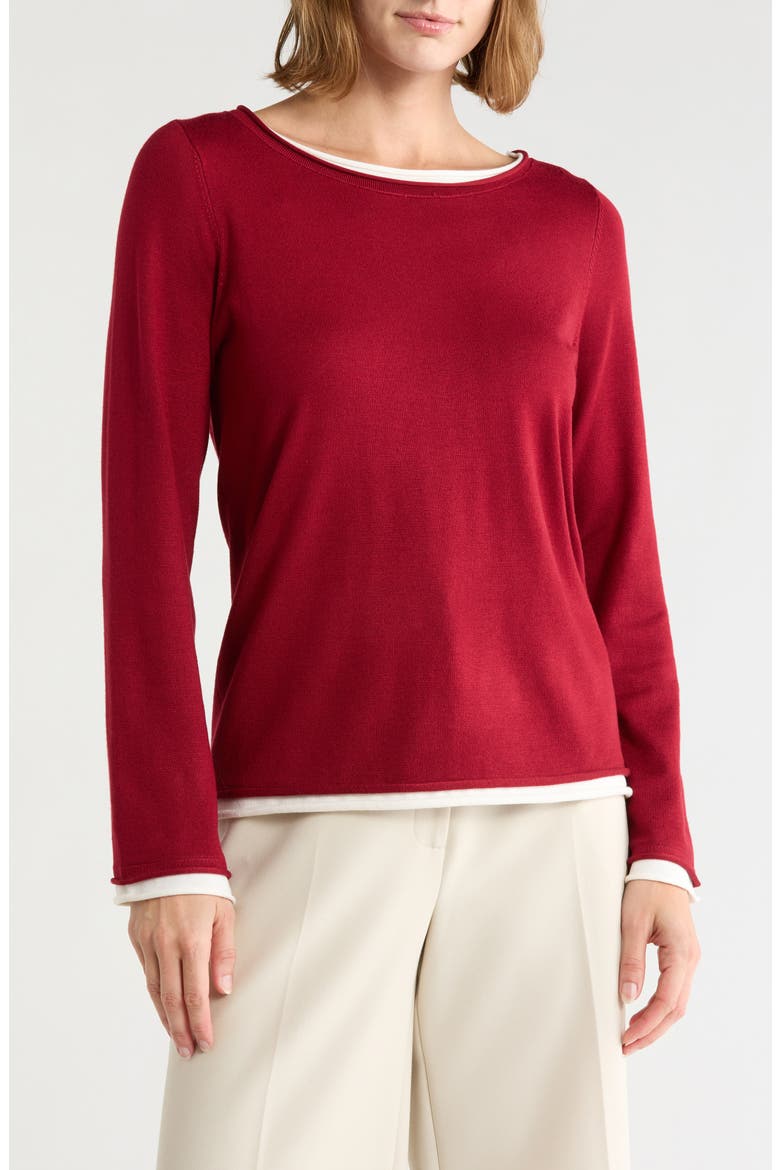 Twofer Sweater, Main, color, RED CURRANT / CREAM
