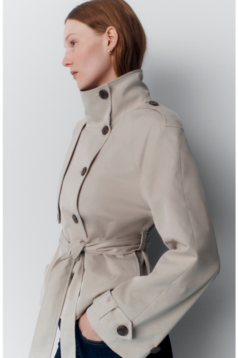 Double Breasted Crop Trench Coat, Alternate, color, GREY FEATHER