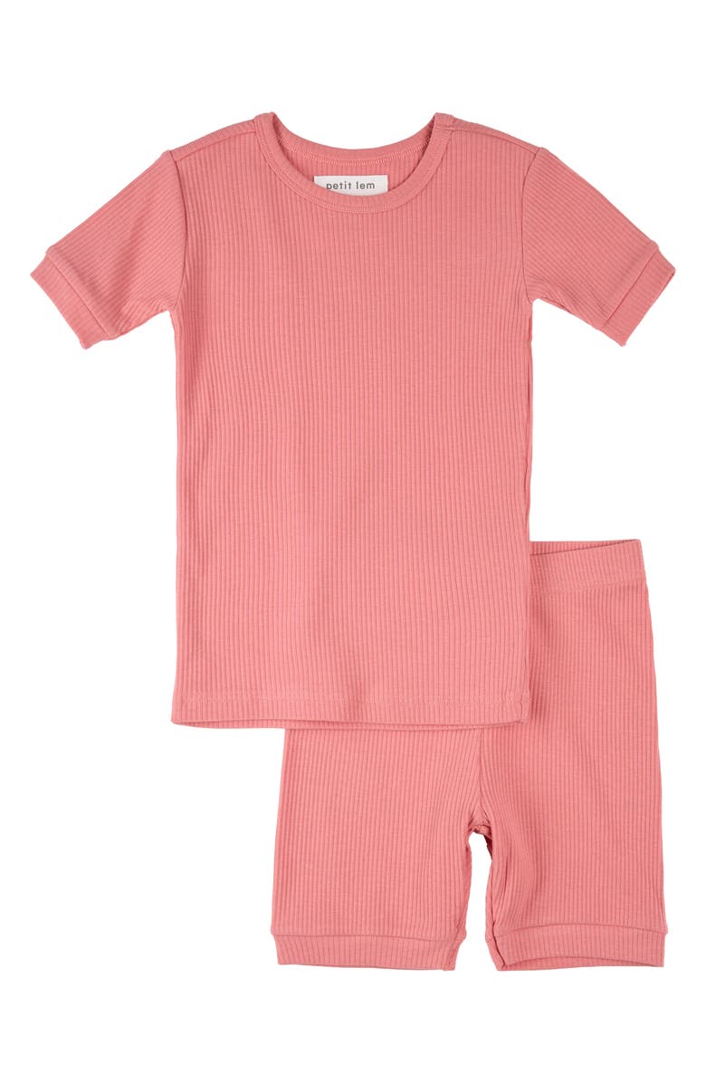Petit Lem Kids' Solid Rib Fitted Two-Piece Short Pajamas, Main, color, Pink