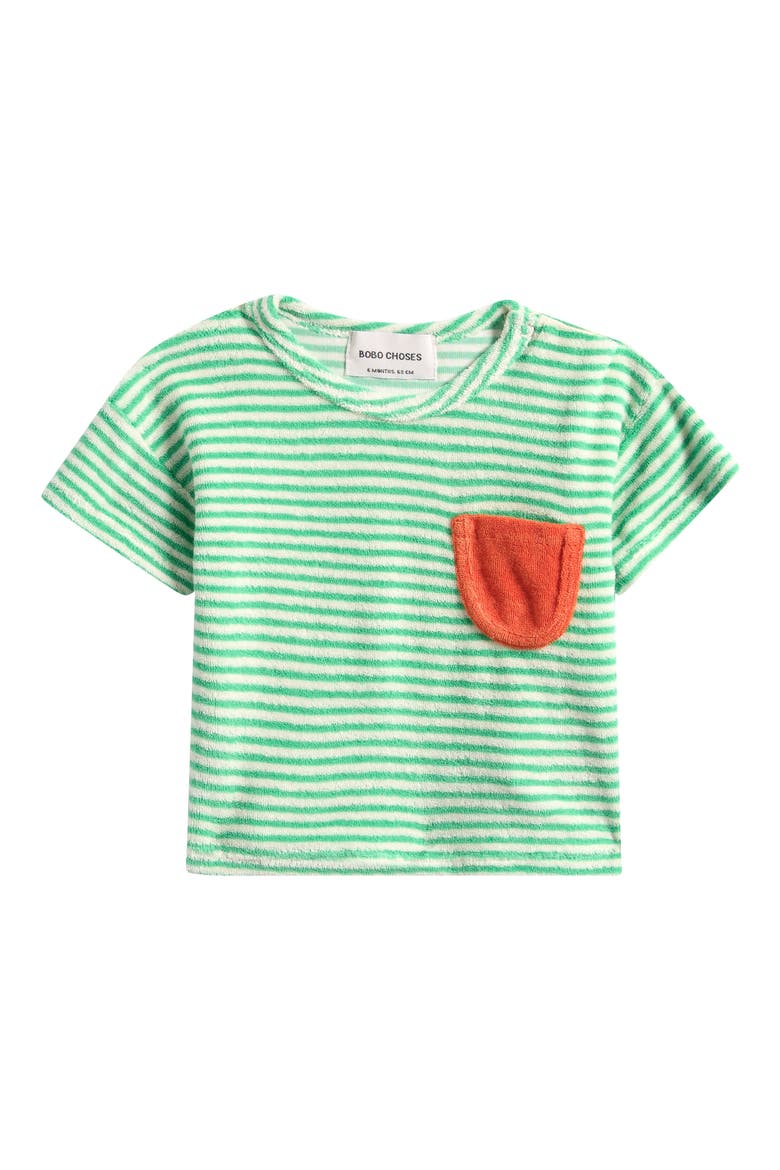 Green Stripes Terry Cloth T-Shirt, Main, color, GREEN