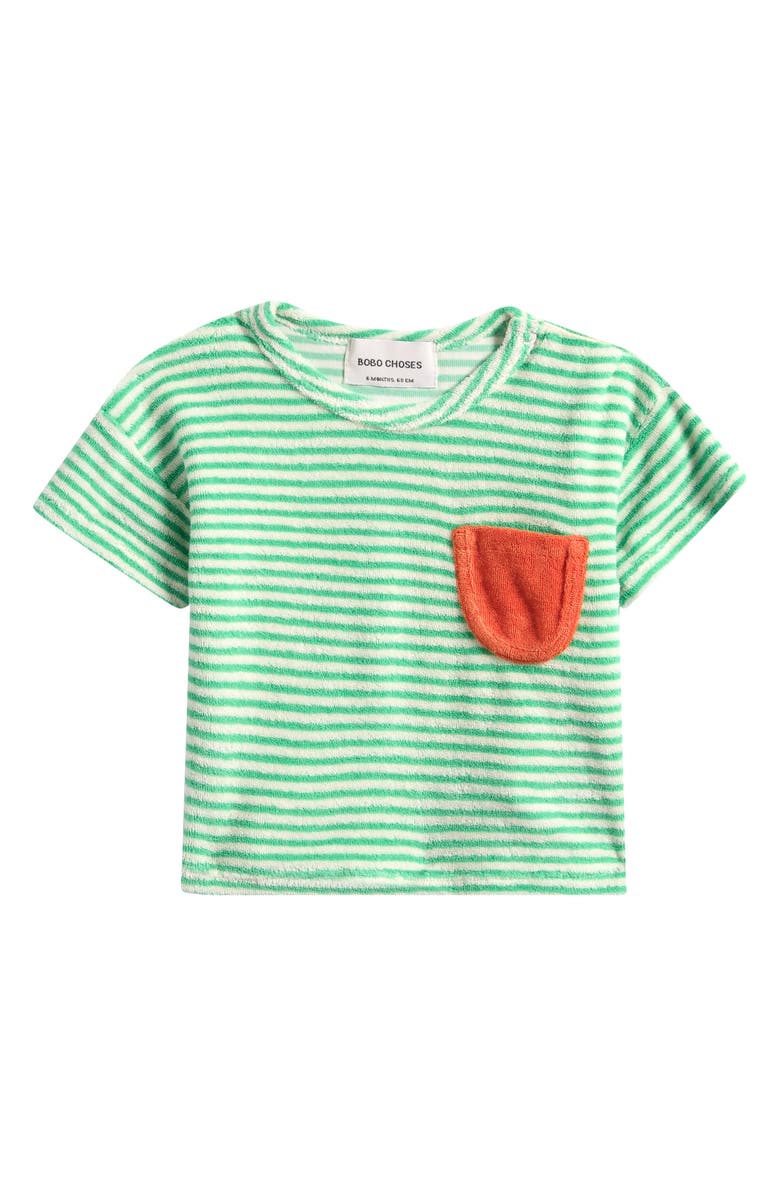 Bobo Choses Green Stripes Terry Cloth T-Shirt, Main, color, Green
