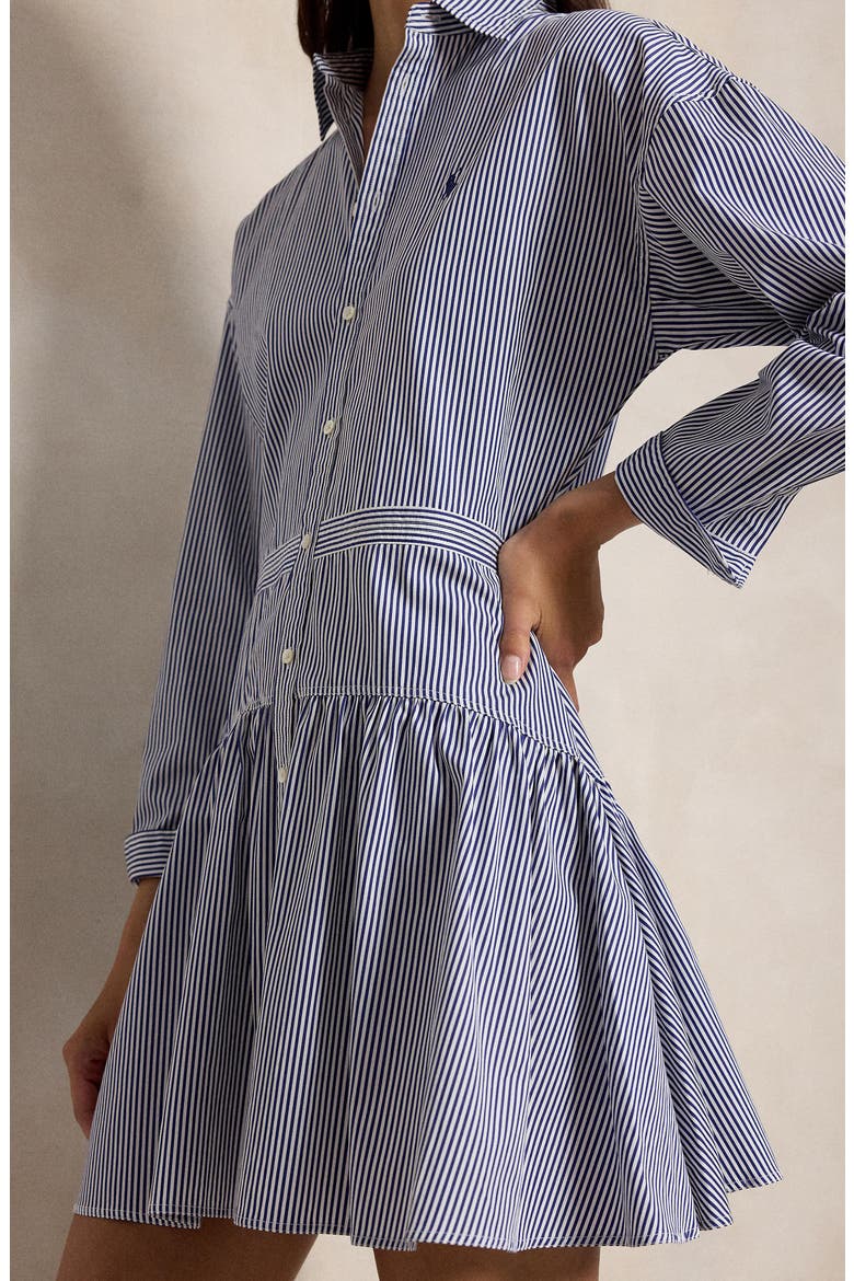 Long Sleeve Stripe Poplin Mini Shirtdress, Alternate, color, WHITE/ FALL ROYAL