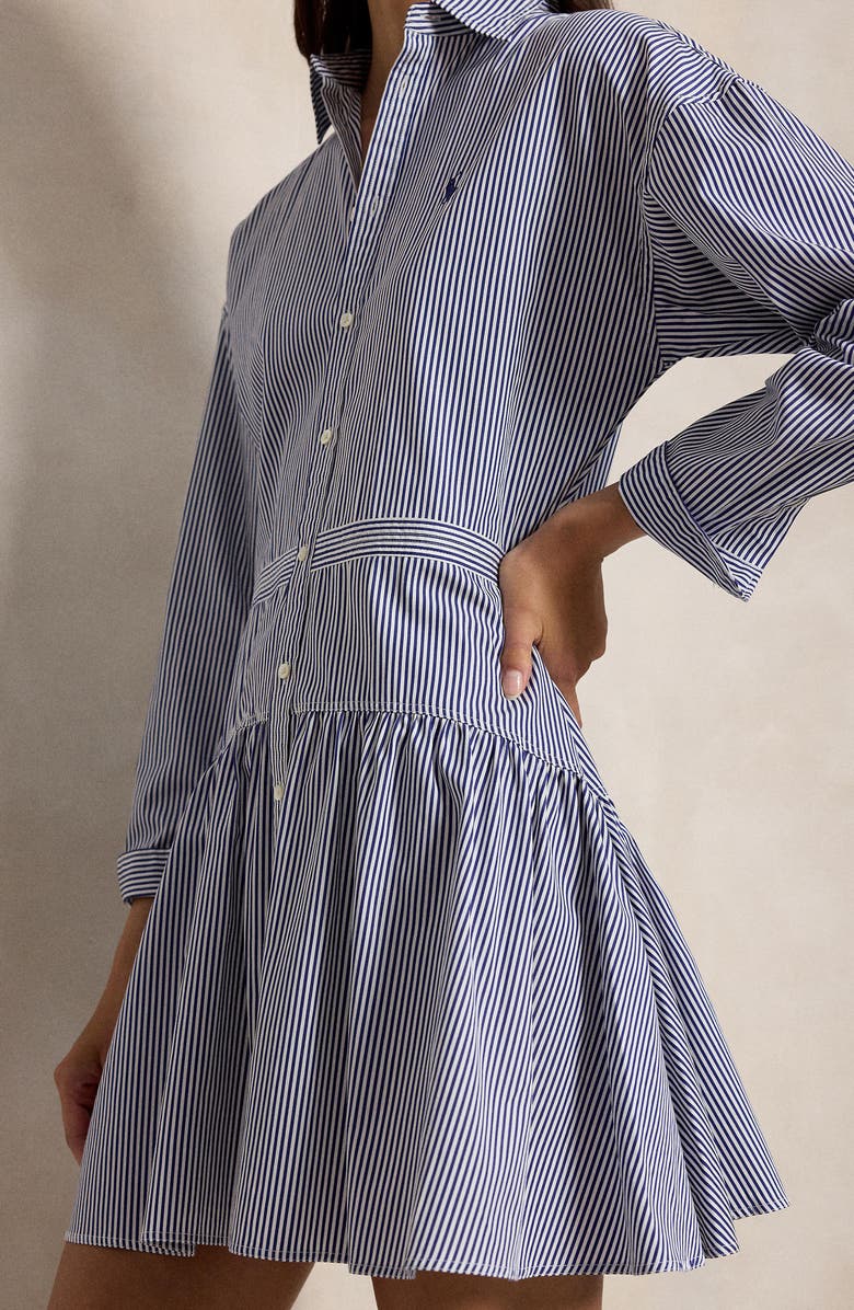 Polo Ralph Lauren Long Sleeve Stripe Poplin Mini Shirtdress, Alternate, color, White/ Fall Royal