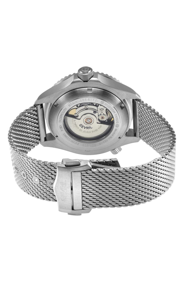 GEVRIL Hudson Yards Automatic Mesh Bracelet Watch, 43mm, Alternate, color, Silver