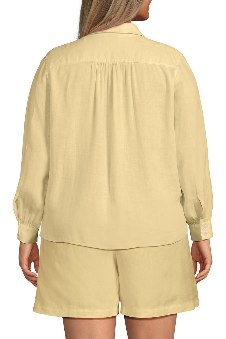 Plus Size Linen Long Sleeve Feminine Shirt, Alternate, color, Pale Sunbeam Yellow