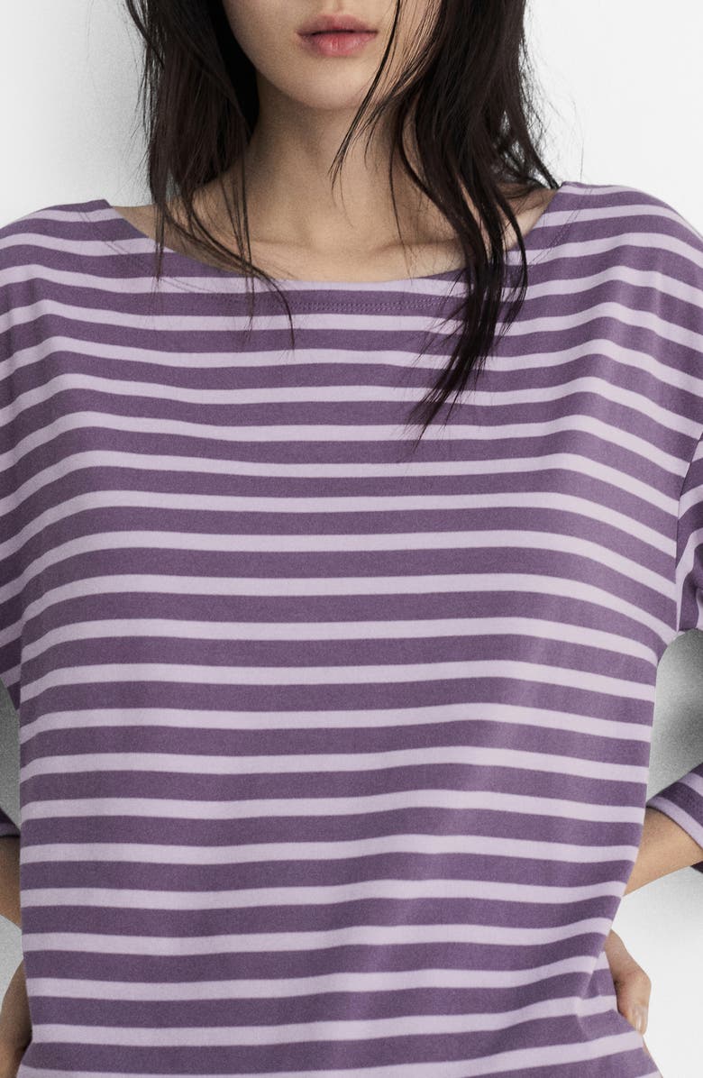 MANGO Stripe Cotton T-Shirt, Main, color, Lilac