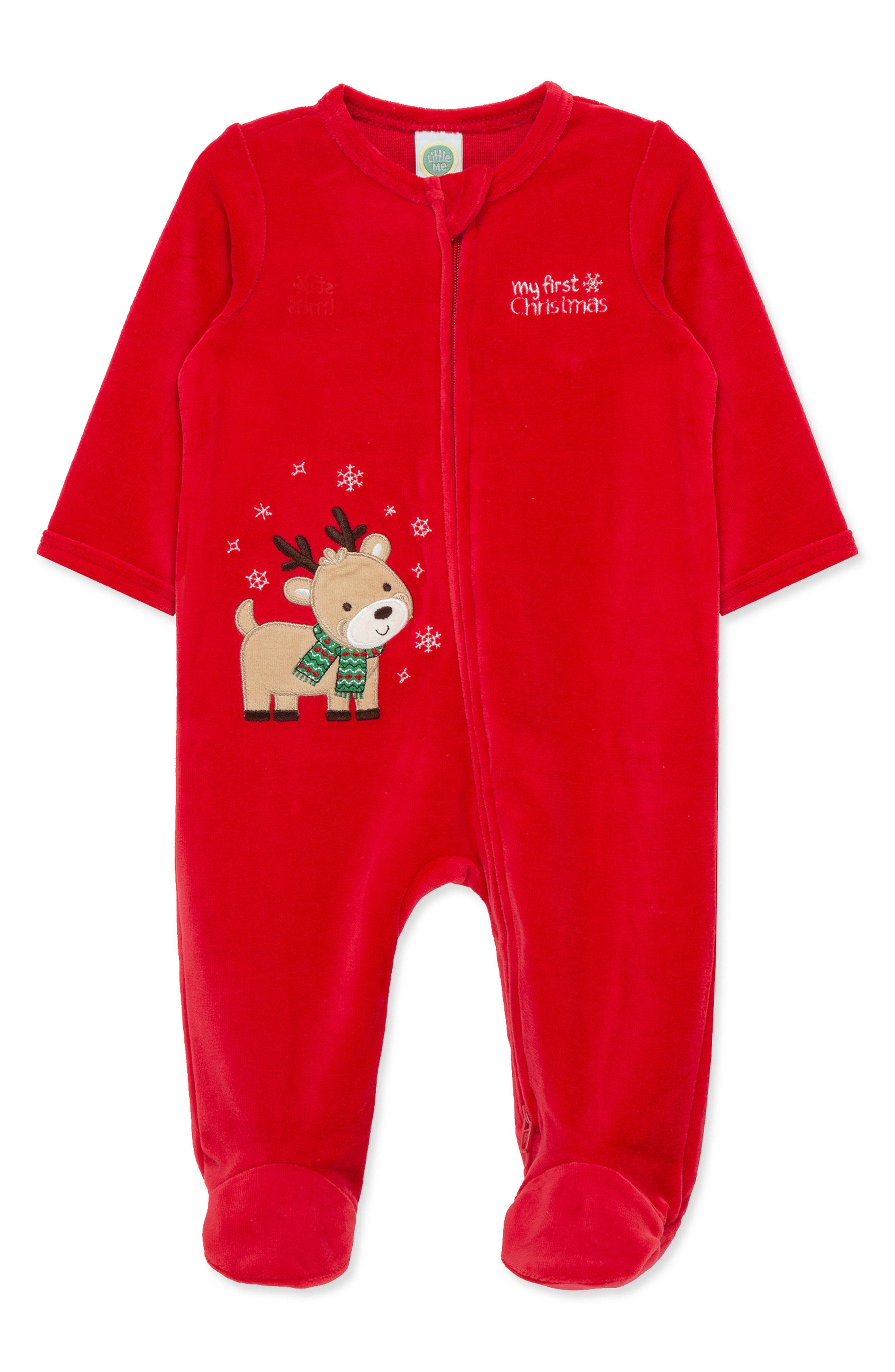 Little Me Velour Reindeer Footie