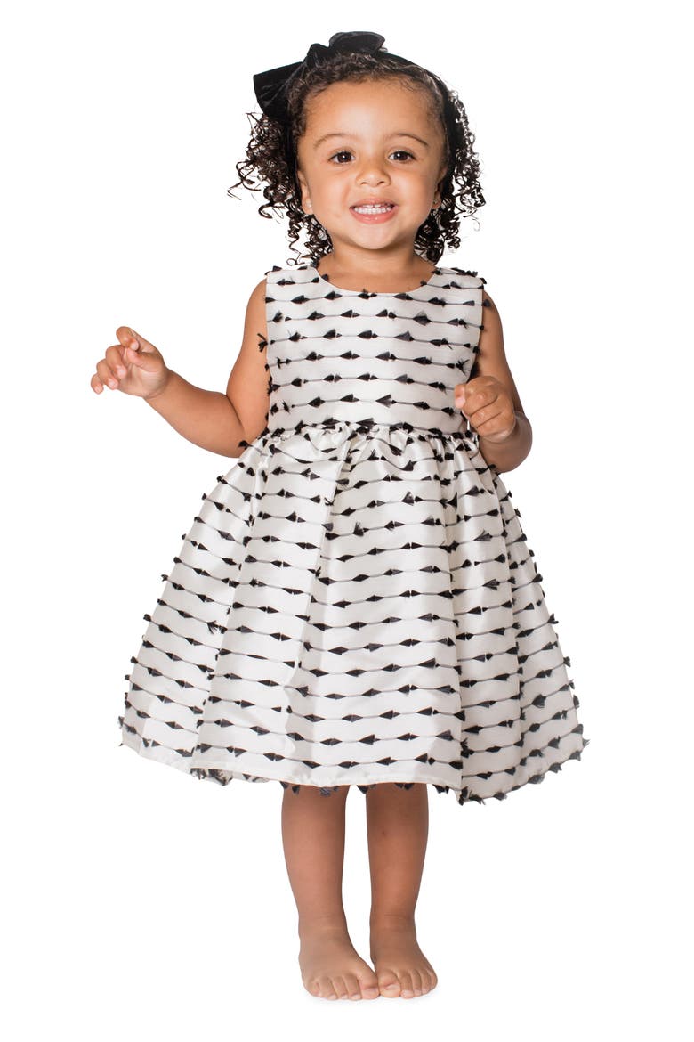 Kids' Plumetis Sleeveless Dress, Alternate, color, WHITE/ BLACK