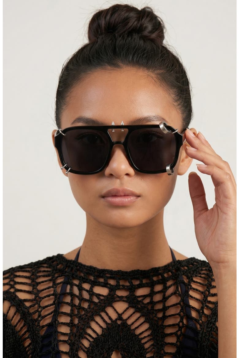 Darcy 55mm Aviator Sunglasses, Alternate, color, BLACK/ BLACK