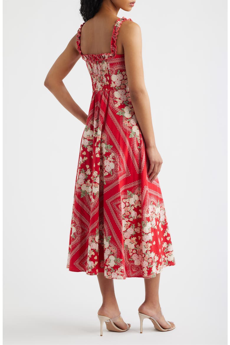 Arabella Floral Linen Blend Midi Dress, Alternate, color, RED SCARF