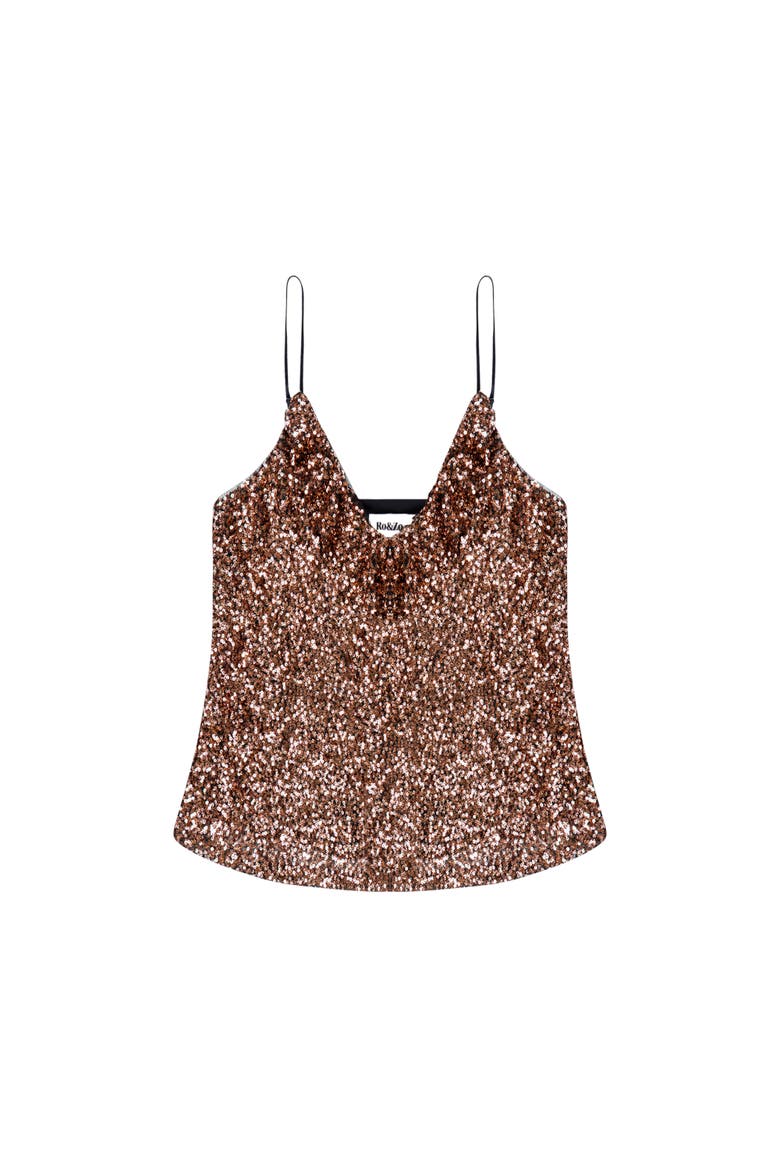 Sequin V-Neck Cami, Alternate, color, Brown