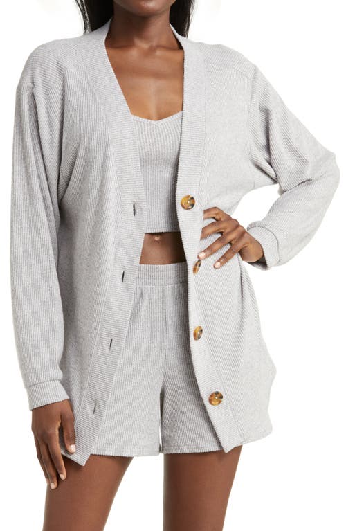 Open Edit 3-Piece Cozy Rib Pajamas in Grey Pearl Marl