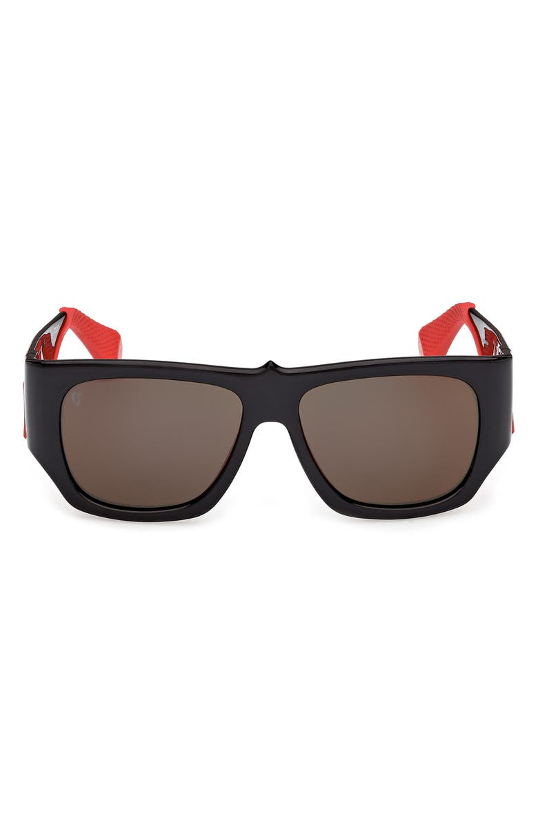 Christian Louboutin 57mm Loubishark Square Sunglasses, Main, color, Black/ Smoke Grey/ Red Flash