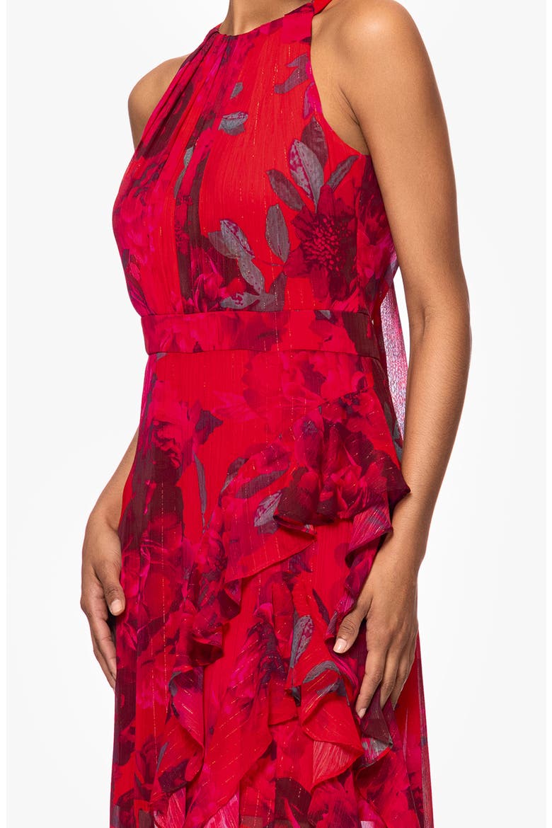 Red Rose & Metallic Stripe Sleeveless Gown, Alternate, color, RED/ MULTI