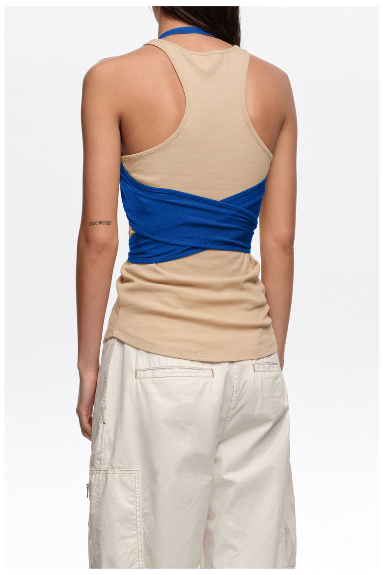 Top With Overlay Piece In Contrast, Alternate, color, SAND